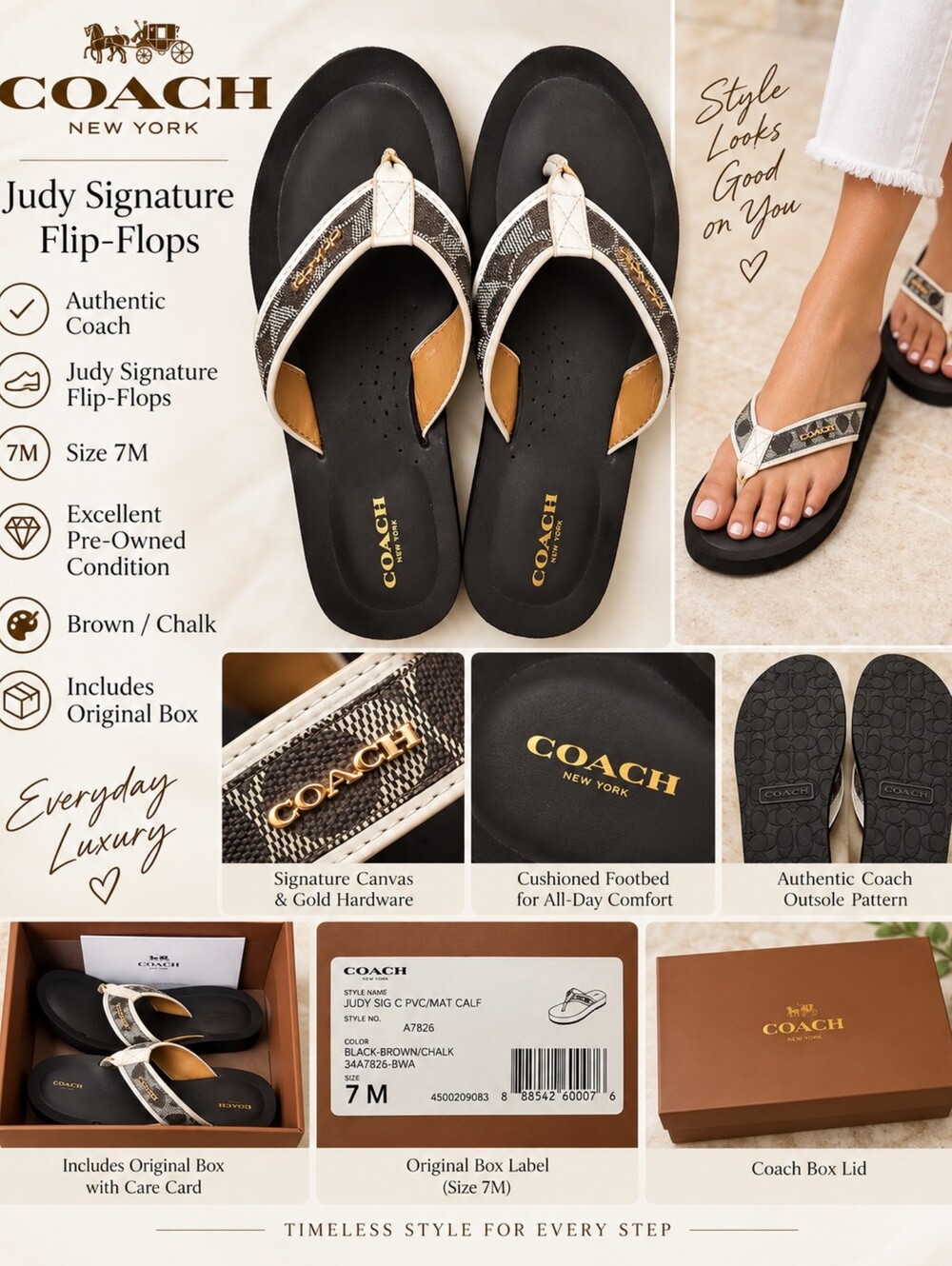 Coach Judy Sandals In Box Size 7 EUC
